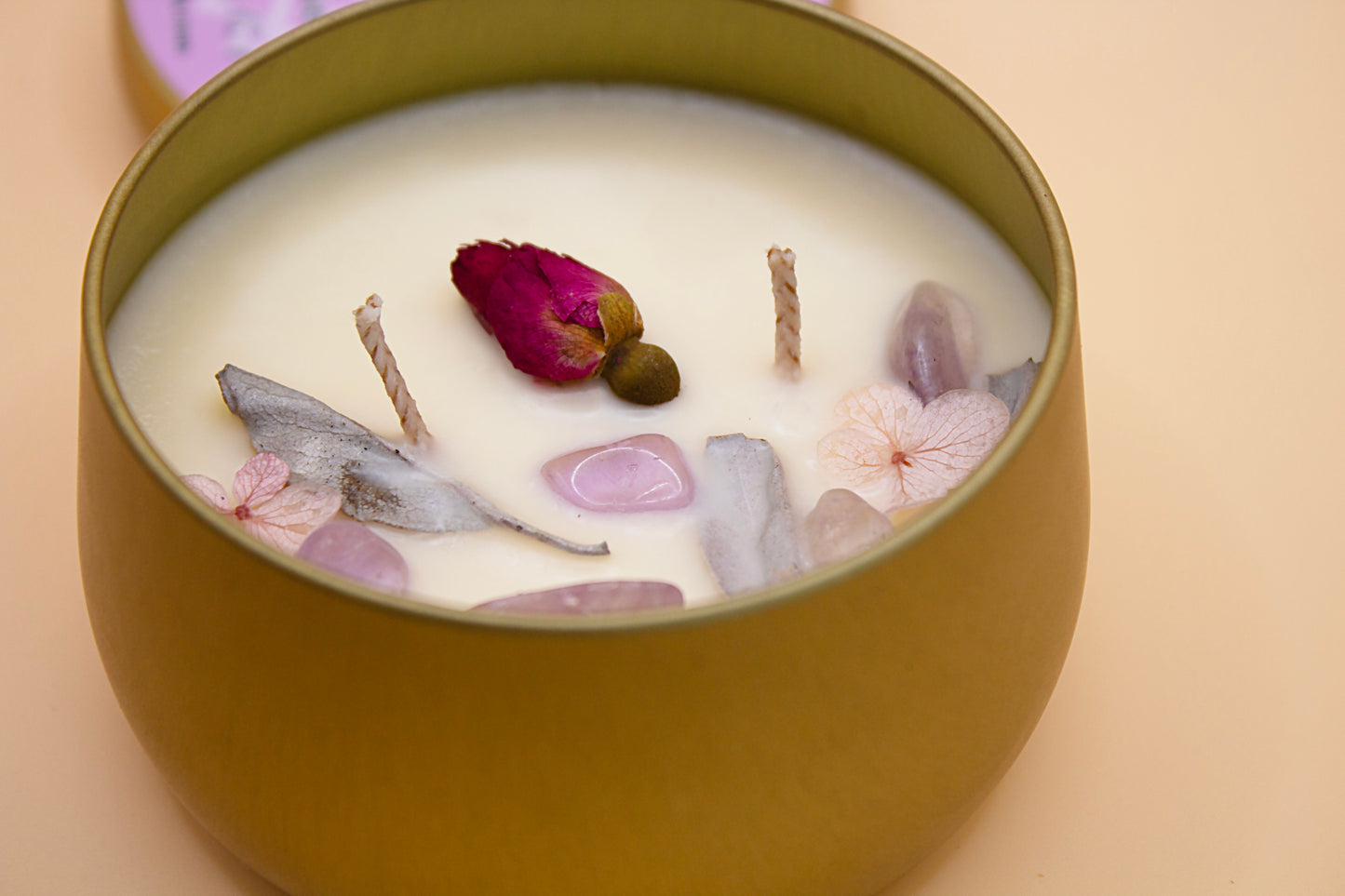 Gold Two-Wick Non-Toxic Candles| Soy Wax & Essential Oils with Crystals