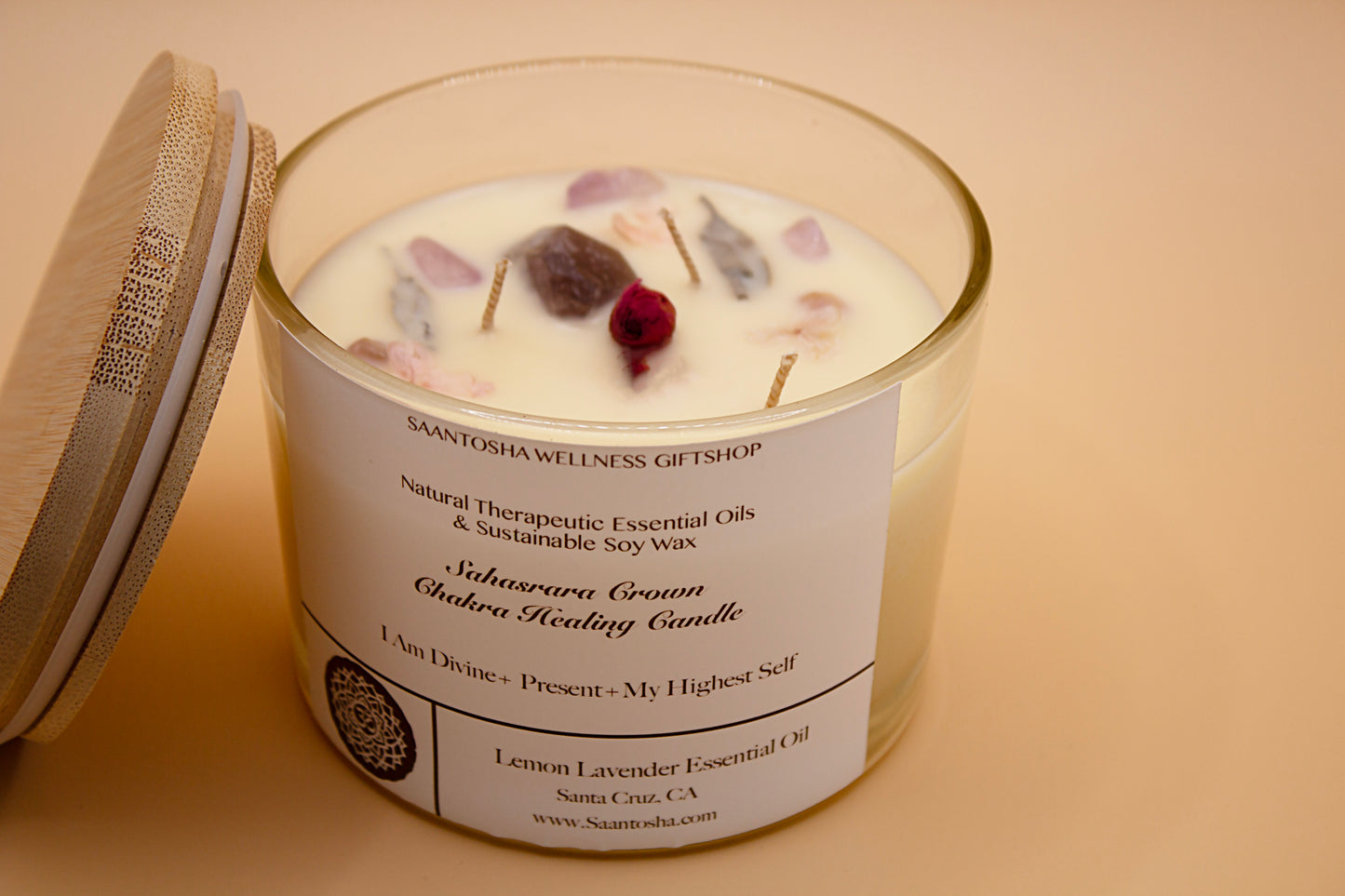 Large 3-Wick Non-Toxic Candles|Soy Wax & Essential Oil with Crystals