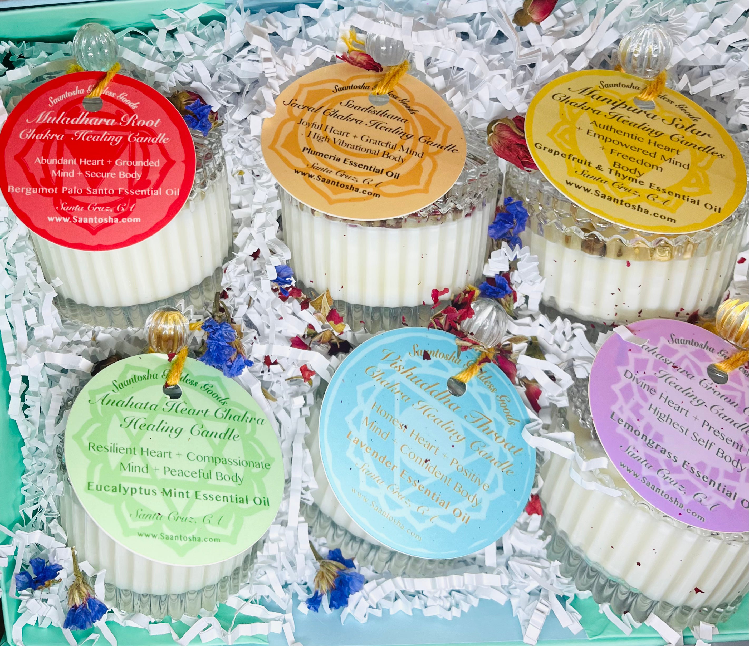 OM Chakra Candle Set 100 Essential Oil Candles 7 pc Mini Candles