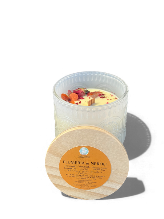 Vintage Non-Toxic Candle with Crystals| Wooden Wick