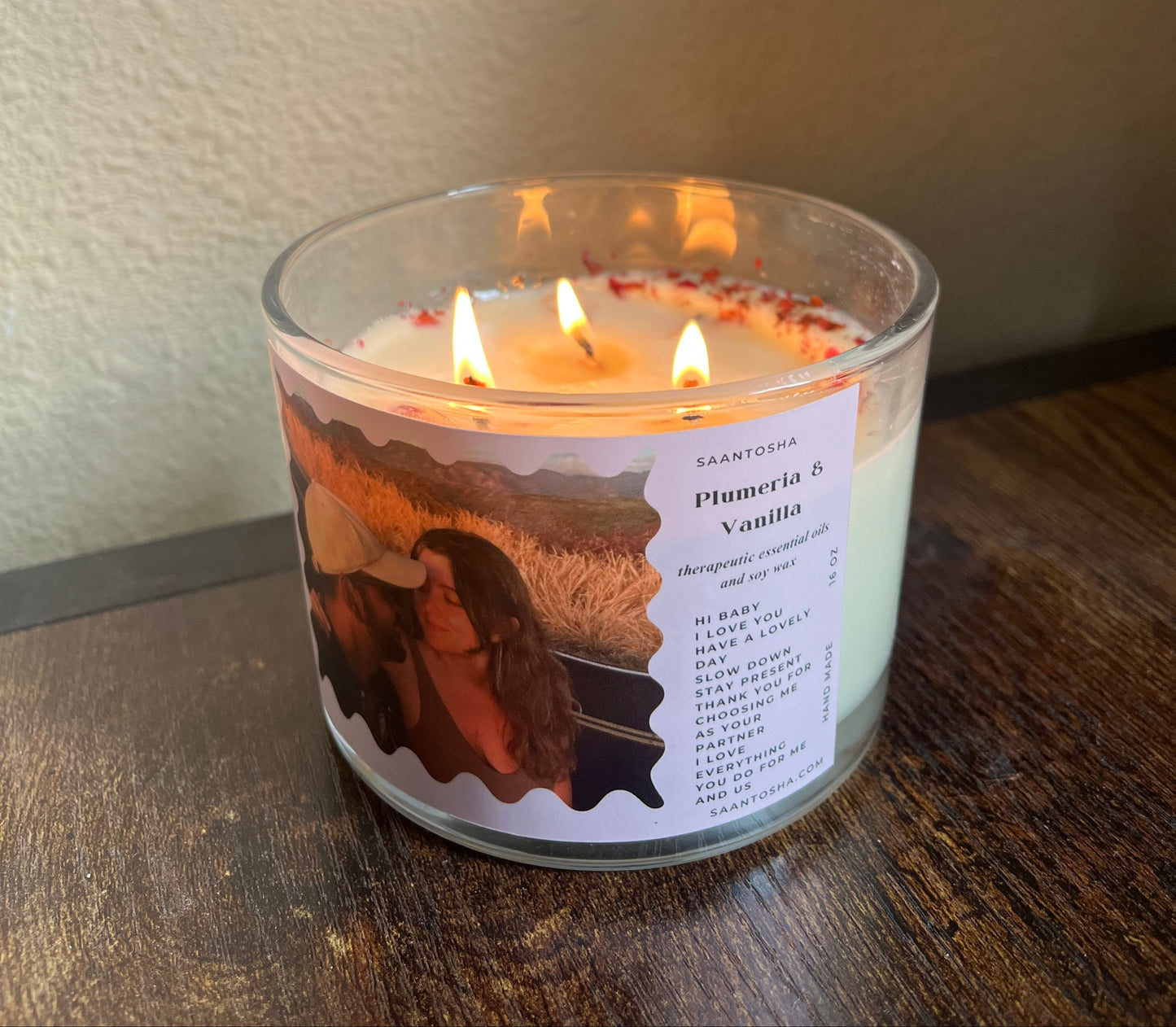 Custom Candle With Your Photo & Text| Non-Toxic Candle with Crystals