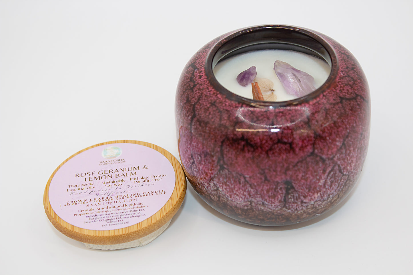 Ceramic Wood-Wick Non-Toxic Candles with Crystals