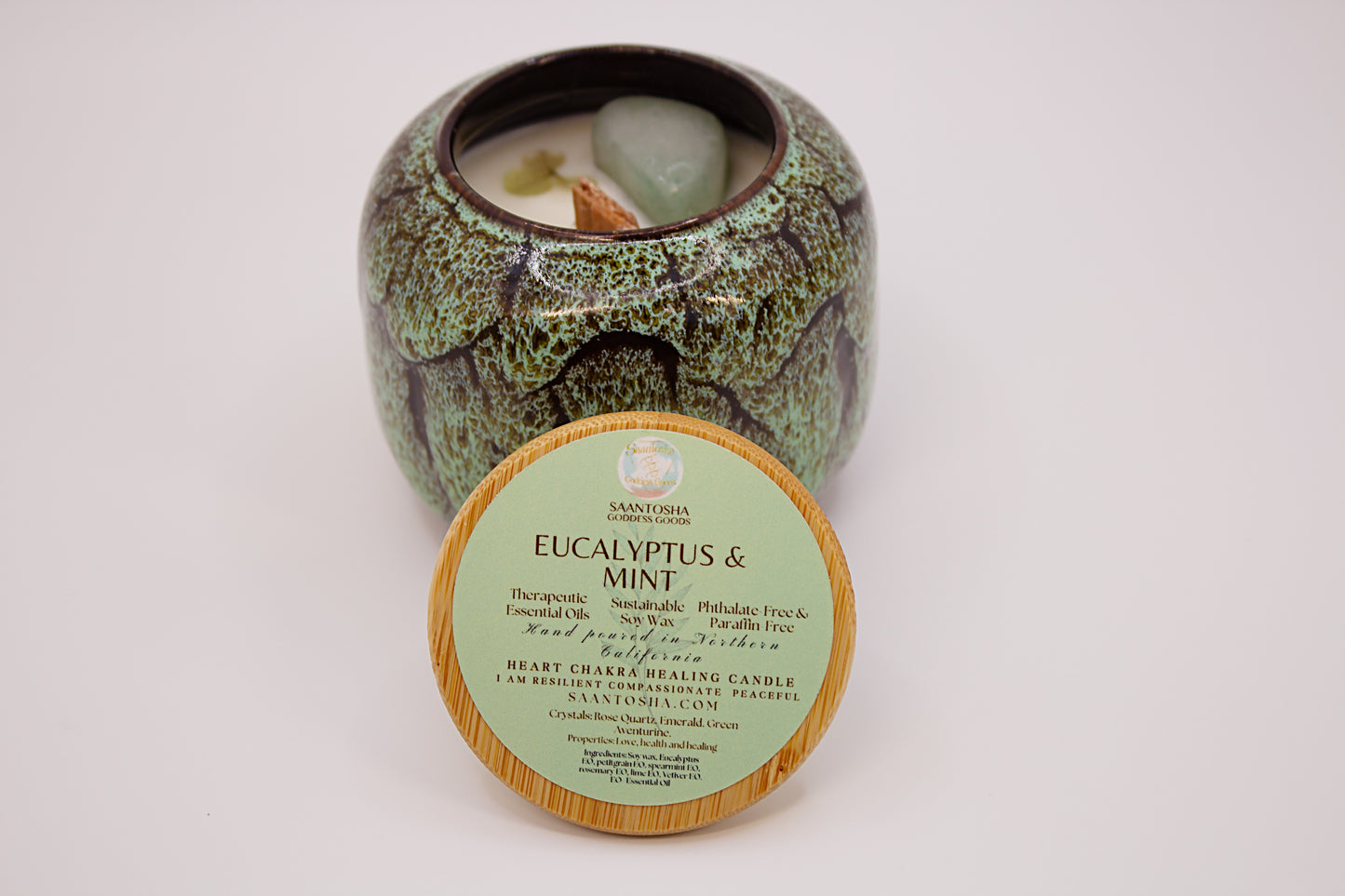 Ceramic Wood-Wick Non-Toxic Candles with Crystals
