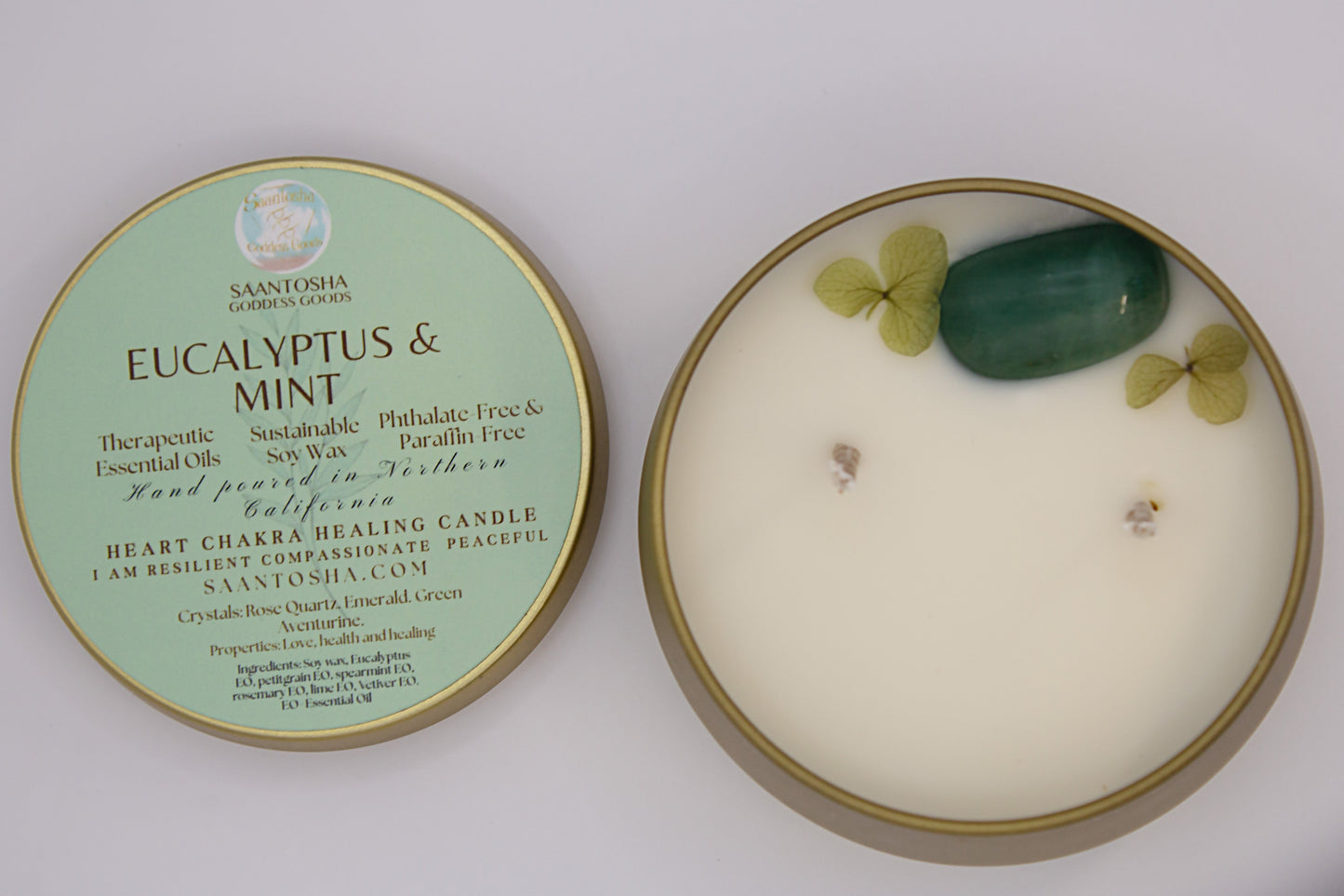 Gold Two-Wick Non-Toxic Candles| Soy Wax & Essential Oils with Crystals