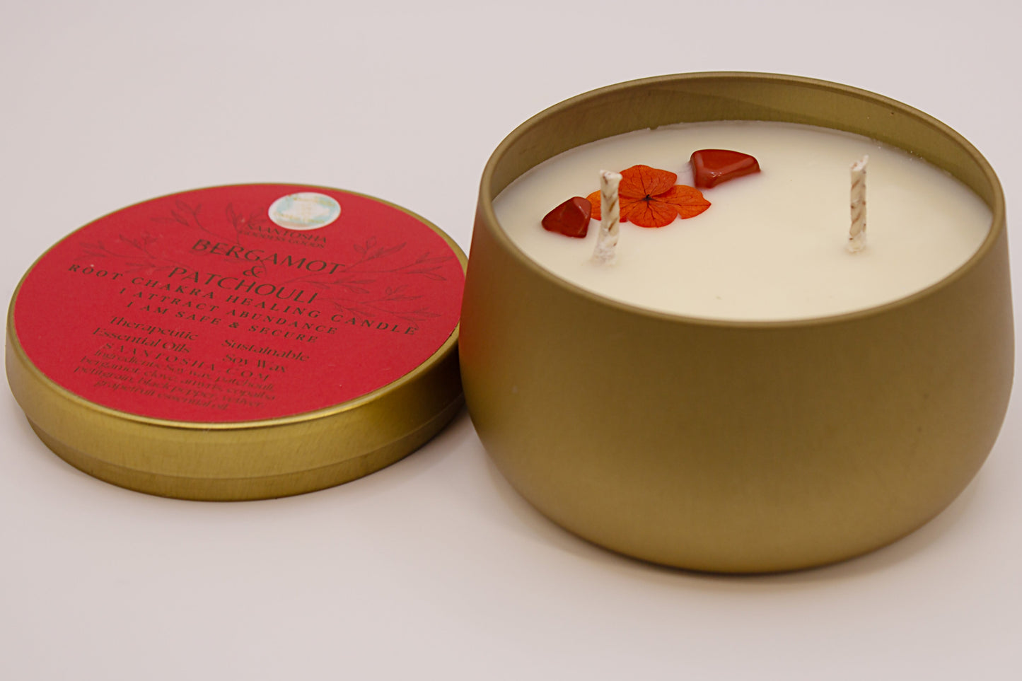 Gold Two-Wick Non-Toxic Candles| Soy Wax & Essential Oils with Crystals