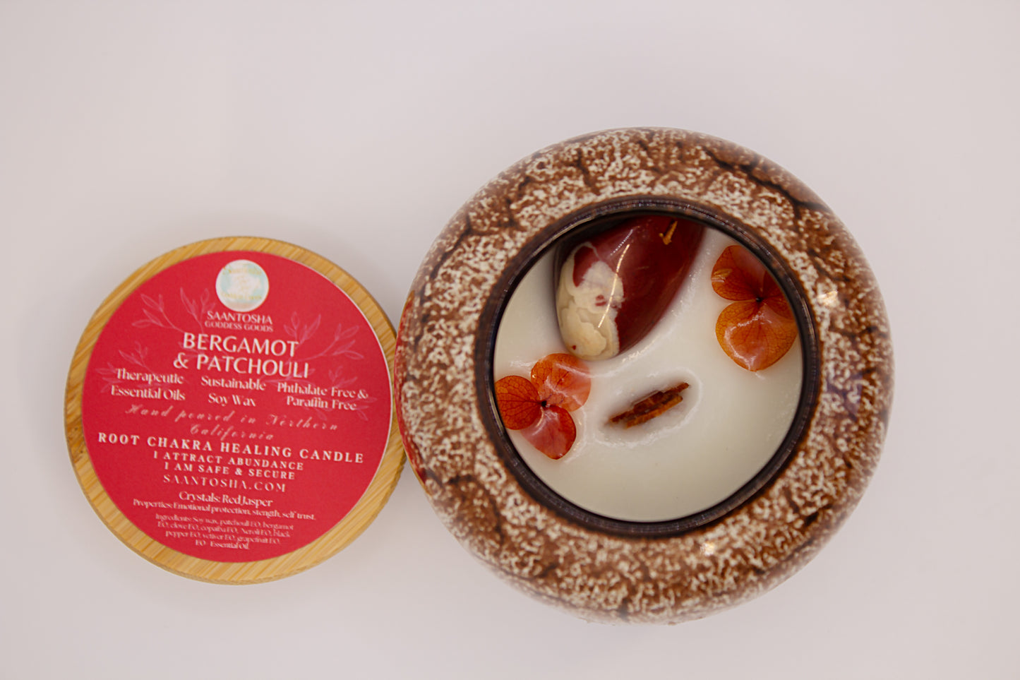 Ceramic Wood-Wick Non-Toxic Candles with Crystals