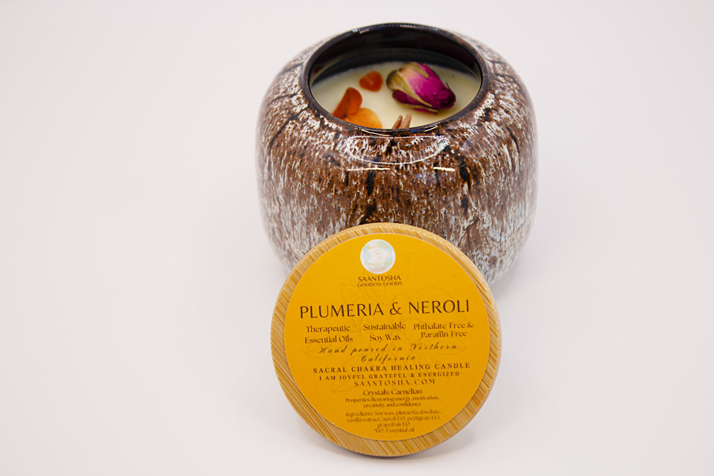 Ceramic Wood-Wick Non-Toxic Candles with Crystals