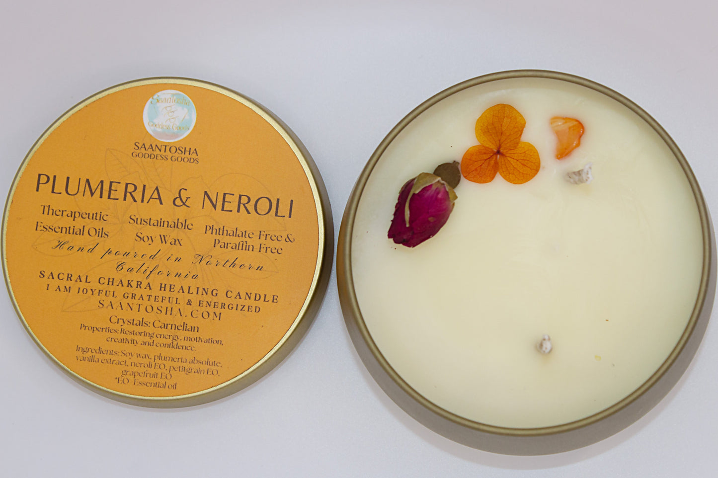 Gold Two-Wick Non-Toxic Candles| Soy Wax & Essential Oils with Crystals