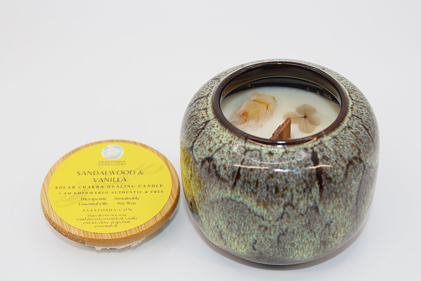 Ceramic Wood-Wick Non-Toxic Candles with Crystals