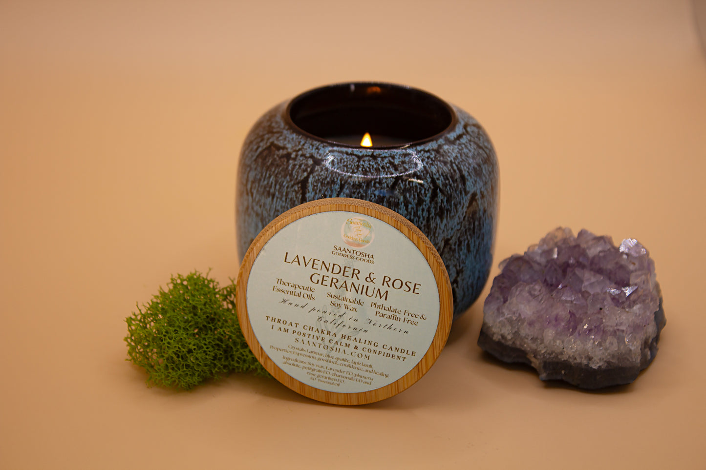 Ceramic Wood-Wick Non-Toxic Candles with Crystals
