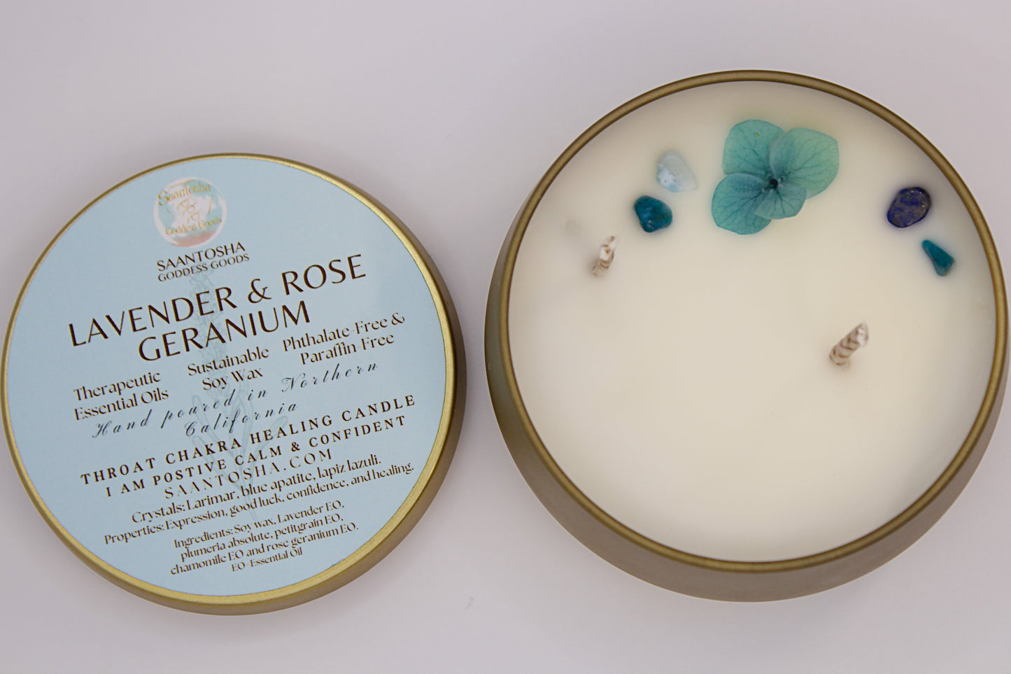 Gold Two-Wick Non-Toxic Candles| Soy Wax & Essential Oils with Crystals