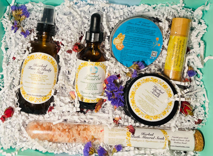 Herbal Skincare Ritual Set | Moisture Oil| Herbal Body Scrub| Bath Minerals| $220 Value