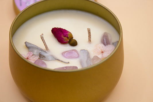 Two-Wick Non-Toxic Gold Candles| Soy Wax & Essential Oils with Crystals