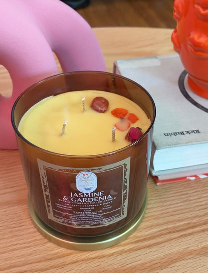 3-Wick Beeswax 16oz Candle with Crystals