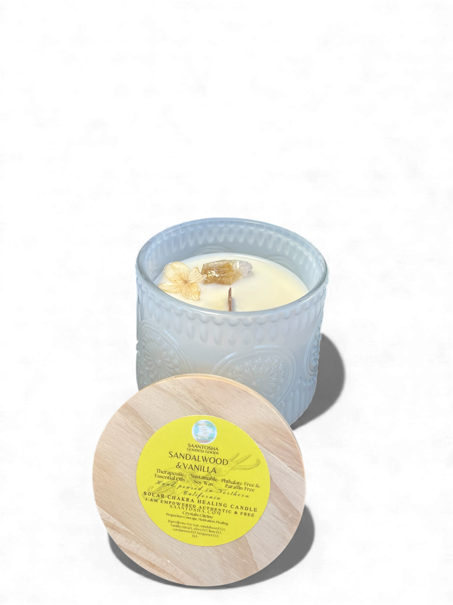 Vintage Non-Toxic Candle with Crystals| Wooden Wick