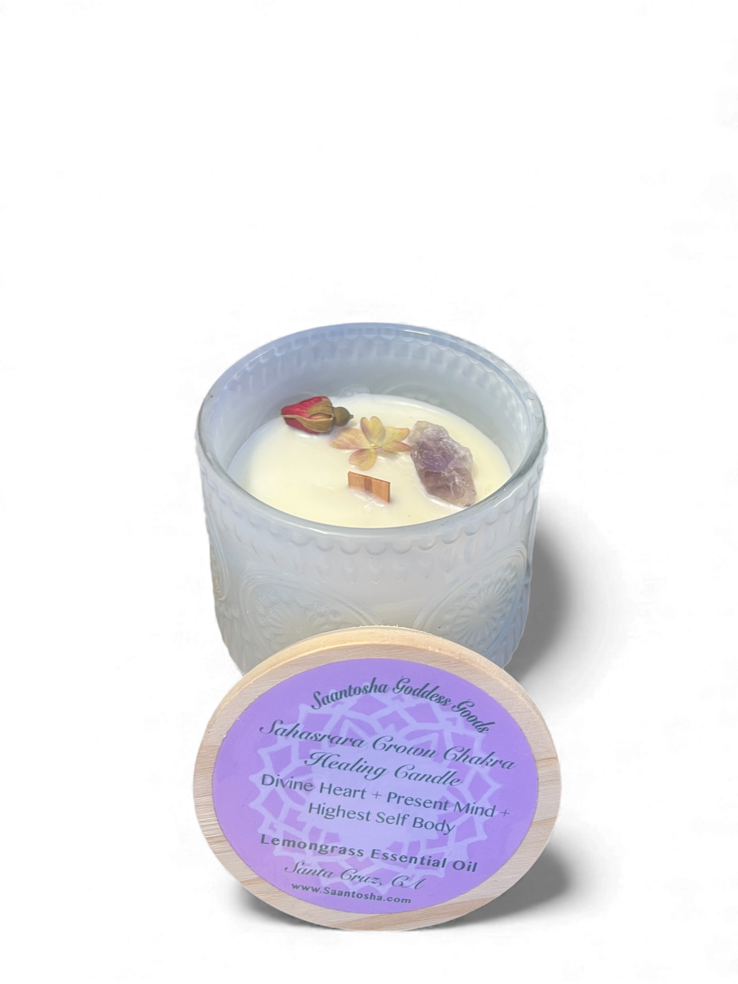 Vintage Non-Toxic Candle with Crystals| Wooden Wick