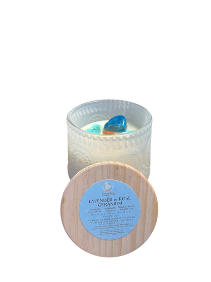 Vintage Non-Toxic Candle with Crystals| Wooden Wick