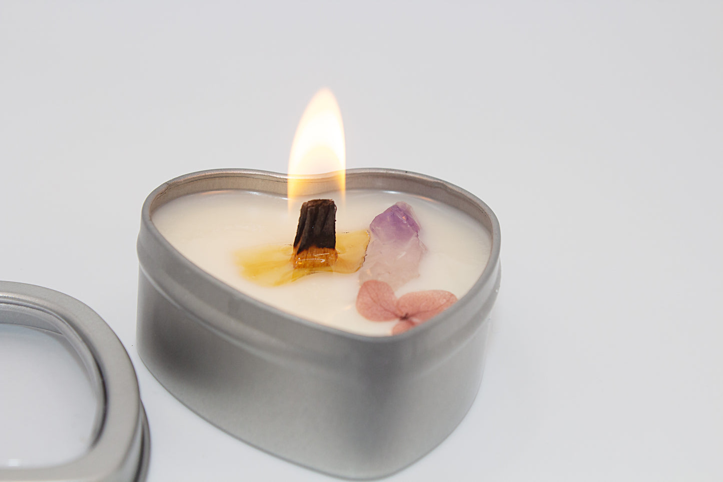Heart Shaped Travel Candle| Soy Wax & Essential Oil Candles with Crystals